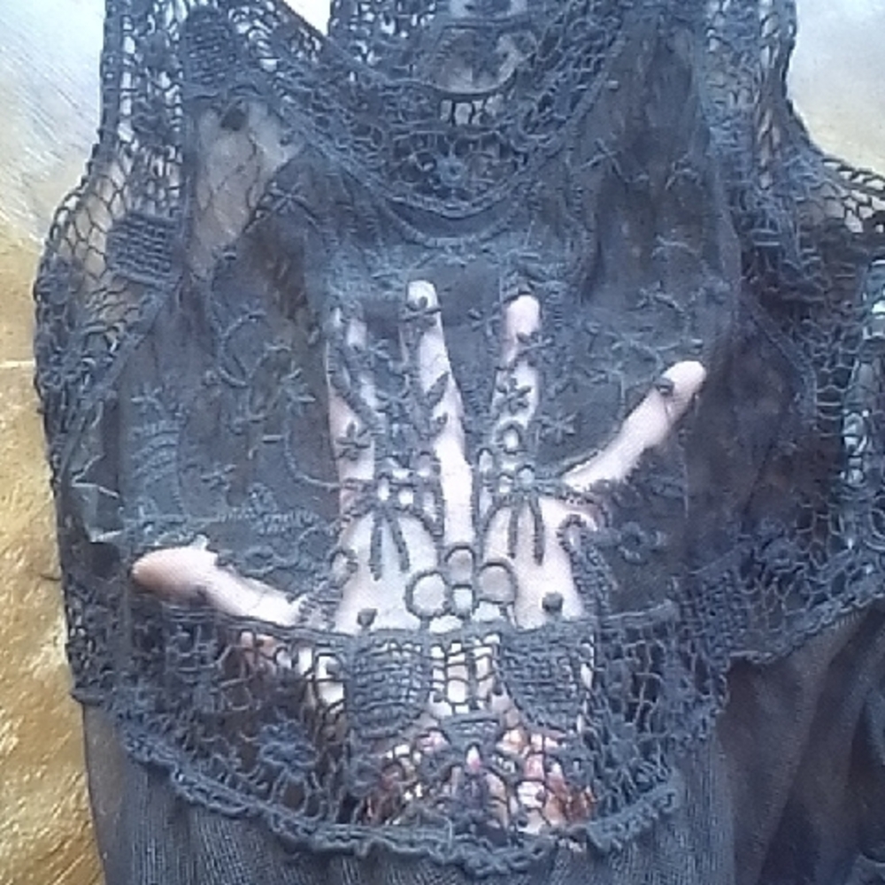Roommates Black Lace Chemise with Scalloped Hem - Picture 5 of 11